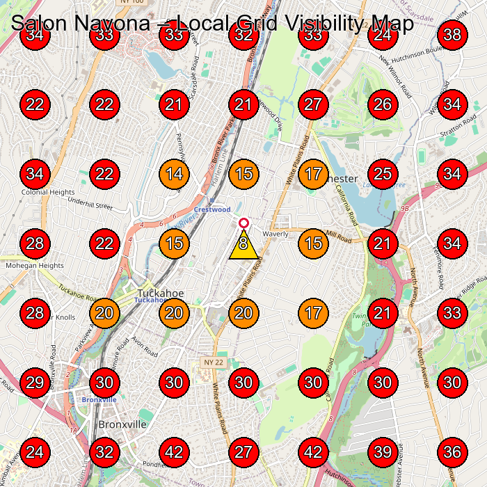 Salon Navona GeoGrid visibility map for Beauty Salon in Yonkers